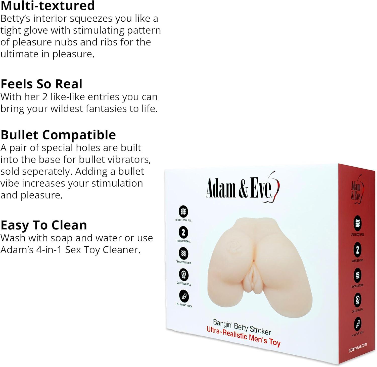imageAdam ampamp Eve Bangin Betty Stroker Realistic Male Masturbator with Dual Entries Life Size Vagina and Anal Sex Toy Soft and Textured TPE Open Ended Design for Easy Cleaning Adult Toy for Men