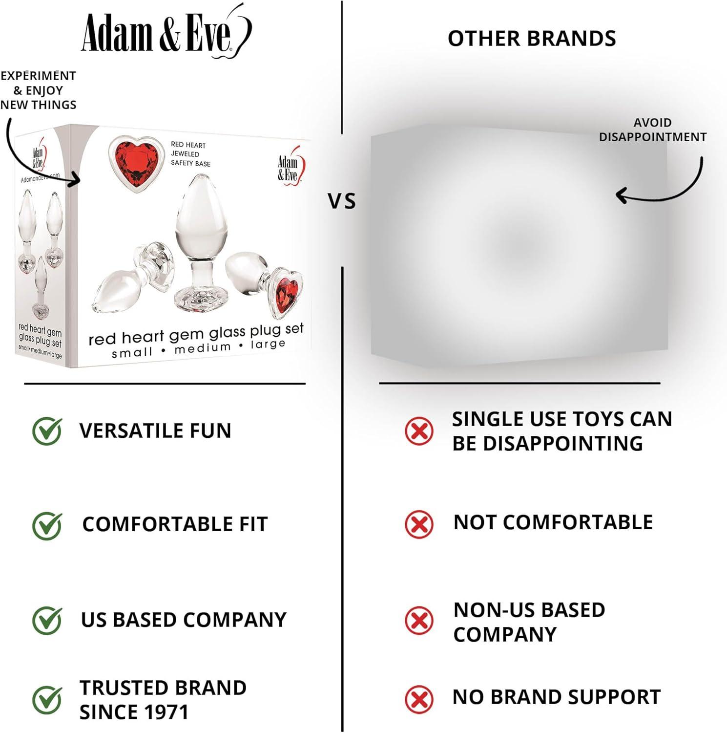 imageAdam ampamp Eve Red Heart Gem Glass Plug Set 3 Piece Anal Training Kit with Small Medium and Large Plugs Tapered Tip for Easy Entry Non Porous Glass for Temperature Play Waterproof Safe with Any Lubes