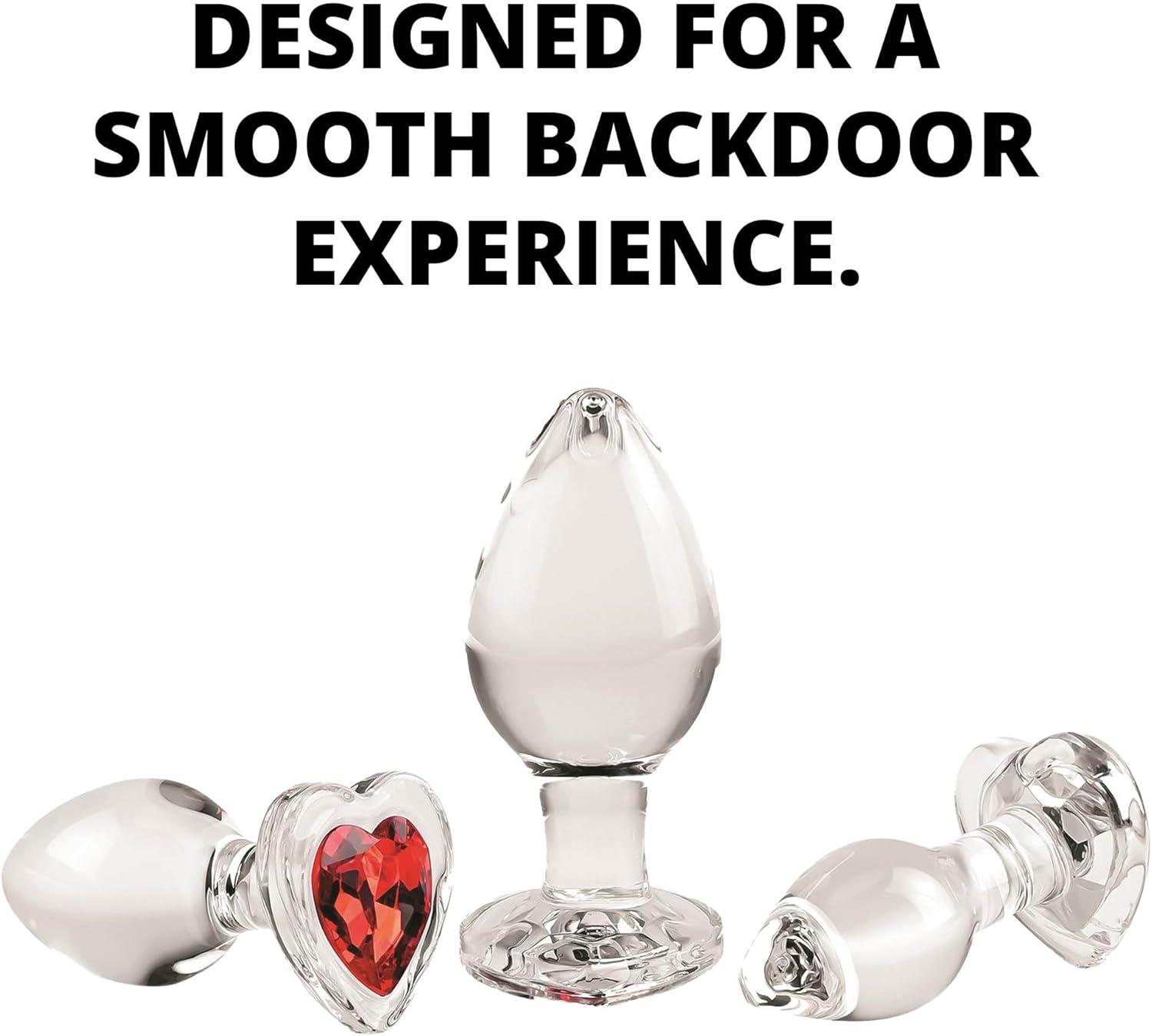 imageAdam ampamp Eve Red Heart Gem Glass Plug Set 3 Piece Anal Training Kit with Small Medium and Large Plugs Tapered Tip for Easy Entry Non Porous Glass for Temperature Play Waterproof Safe with Any Lubes