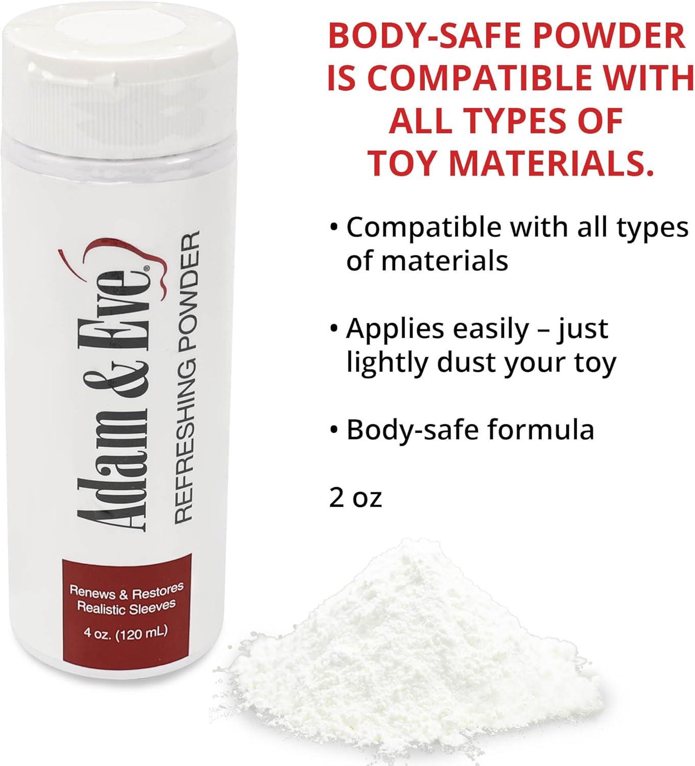 imageAdam ampamp Eve Refreshing Powder Preserves Lifelike Feel Extends Toy Lifespan Prevents Stickiness BodySafe Formula Easy to Apply Works with Dildos Vibrators Strokers Realistic Sex Toys 4 oz