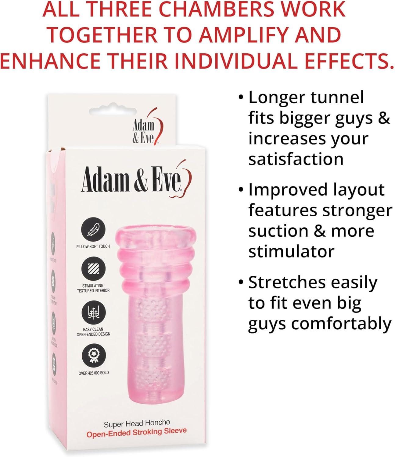 imageAdam ampamp Eve Super Head Honcho Masturbator Upgraded Male Stroker with Strong Suction and Longer Tunnel Soft Stretchy TPR Open Ended for Easy Cleaning Textured Sleeve for Intense Stimulation
