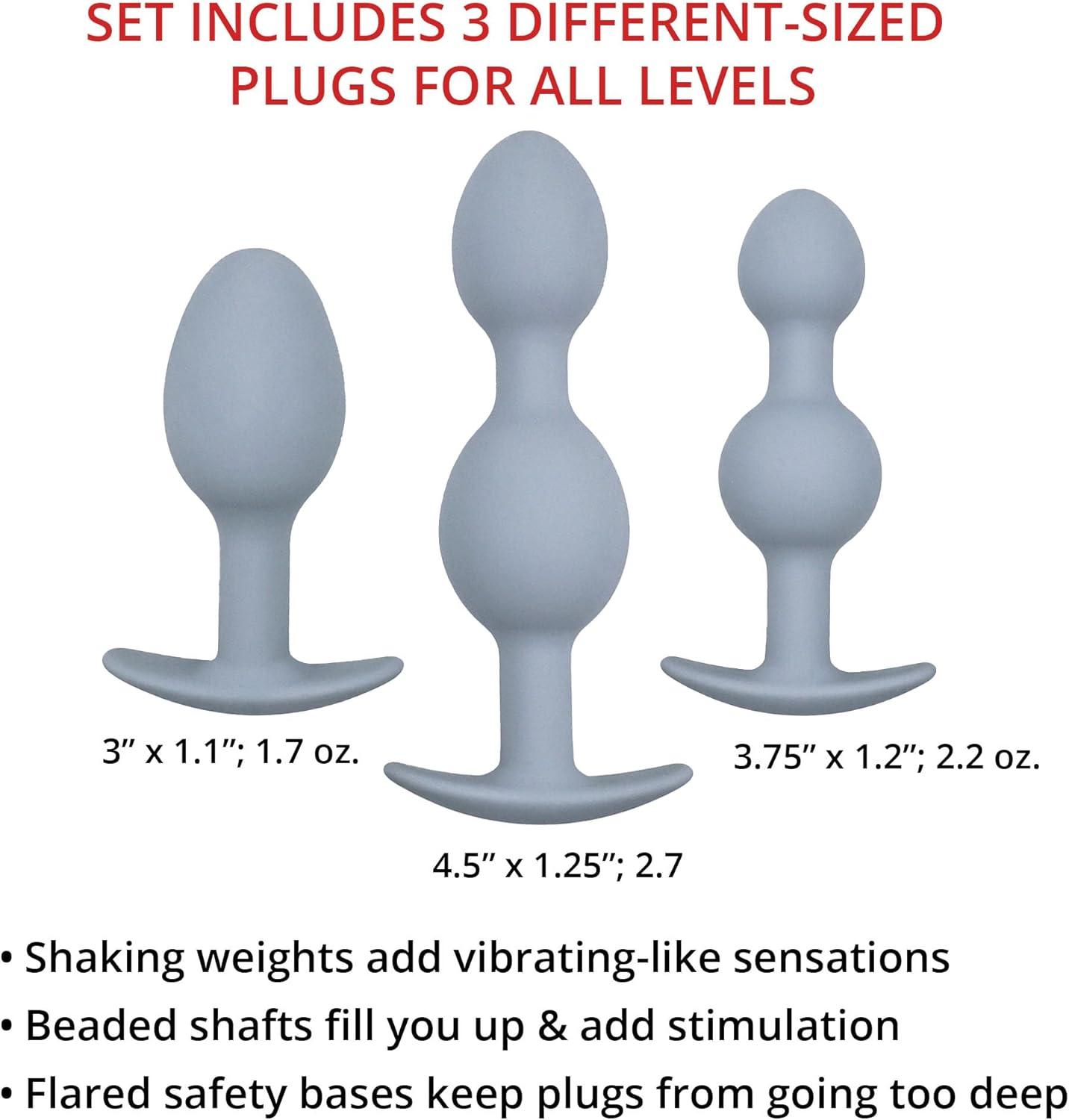 imageAdam ampamp Eve Vibra Ball Trio Weighted Anal Training Set Beaded Butt Plugs 3 Sizes for Beginners to Advanced Rolling Weights for Vibrating Sensation Silicone Waterproof Comfortable Body Safe
