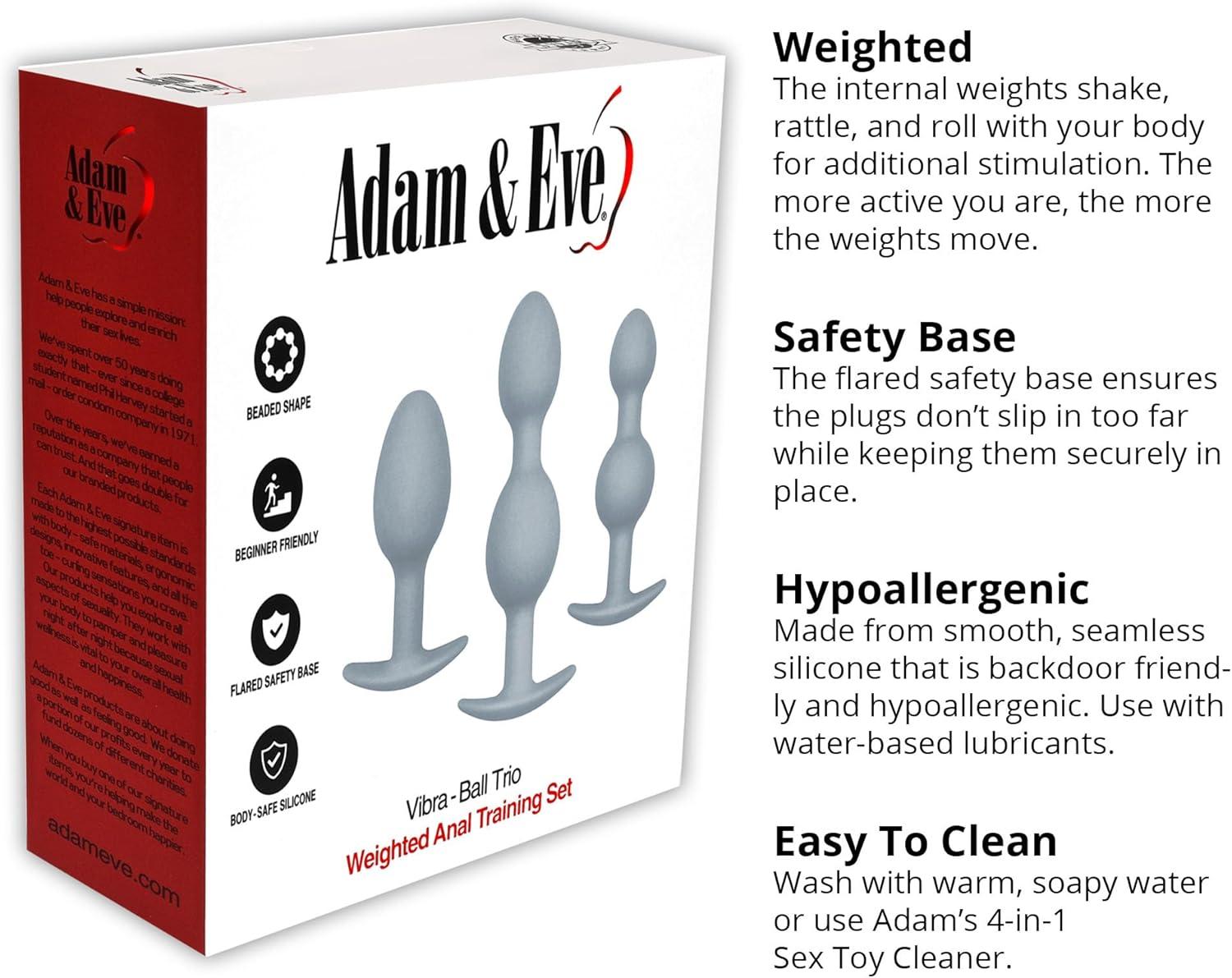 imageAdam ampamp Eve Vibra Ball Trio Weighted Anal Training Set Beaded Butt Plugs 3 Sizes for Beginners to Advanced Rolling Weights for Vibrating Sensation Silicone Waterproof Comfortable Body Safe