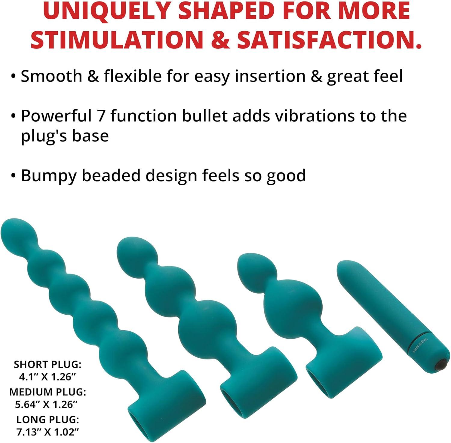 imageAdam ampamp Eve Vibrating Bumpy Bead Set 3 Piece Silicone Butt Plug Kit with Bullet Vibe Small Medium Large Anal Beads for Beginners and Advanced 7 Function Waterproof Anal Toy Adult Toys for Men Women