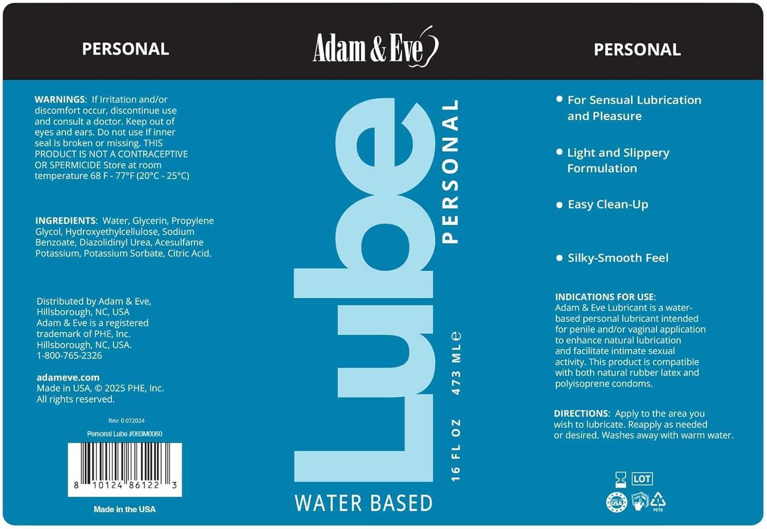 imageAdam ampamp Eve Water Based Personal Lubricant Sex Lube for Privacy Non Staining Non Greasy Long Lasting Unscented Lube for Women ampamp Men Anal Lubricant for Toys Cum 16oz Clear