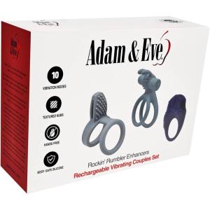 Adam & Eve Rockin’ Rumbler Enhancers, 3 Vibrating Couples Rings with Rechargeable Bullet Vibrator, Tickler, Rabbit Cage Enhancer, Silicone Rings, Clitoral Stimulator for Her, Him & Couples
