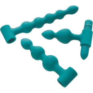 Adam & Eve Vibrating Bumpy Bead Set, 3 Piece Silicone Butt Plug Kit with Bullet Vibe, Small Medium Large Anal Beads for Beginners and Advanced, 7 Function Waterproof Anal Toy, Adult Toys for Men Women