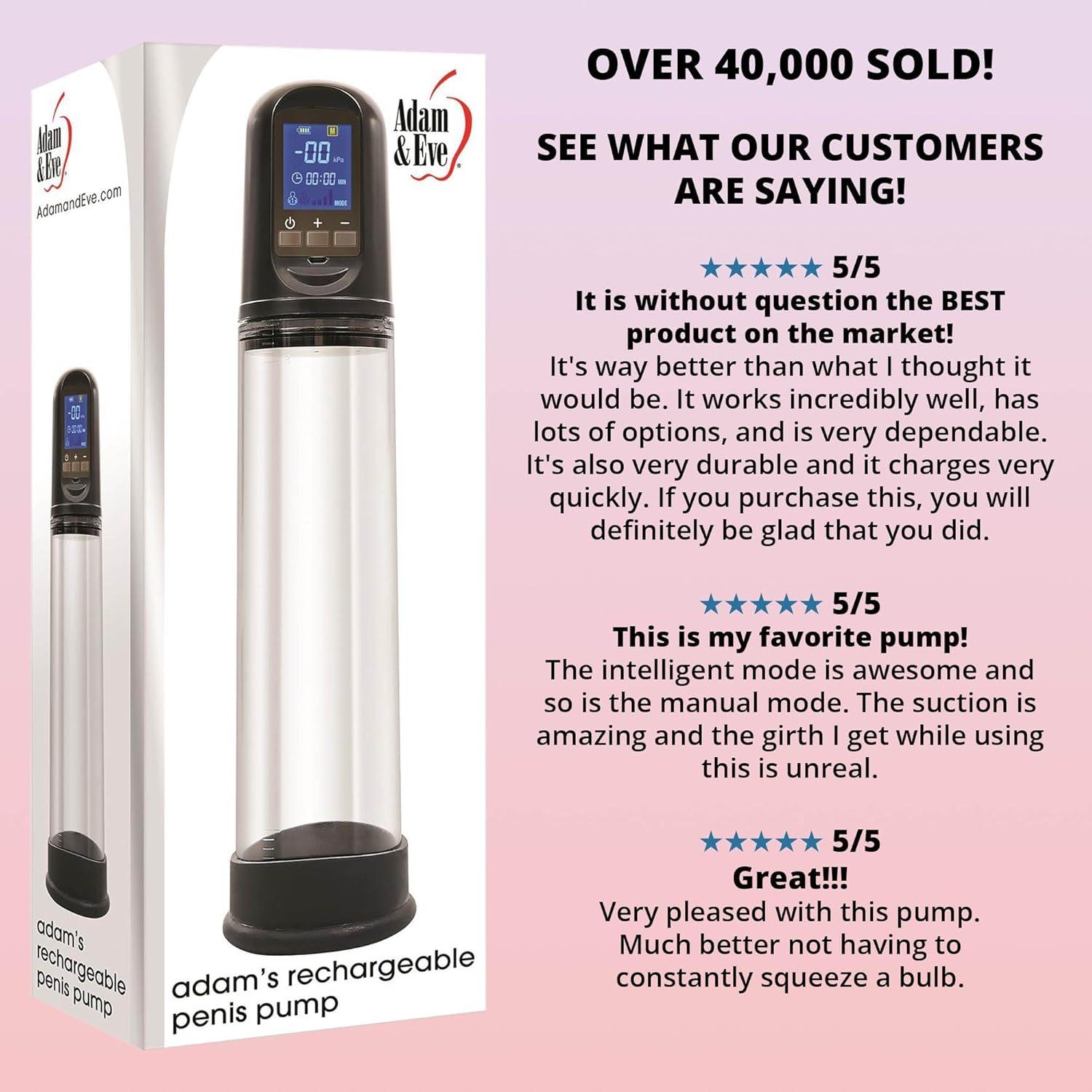 imageAdam ampamp Eve Adams Rechargeable Penis Pump Dick Erection Enlarger Sucker Adult Sex Toy for Men Electric Cock Stretcher Stimulation Device ampamp Extender Bigger ampamp Harder Erections 825 in Insertable