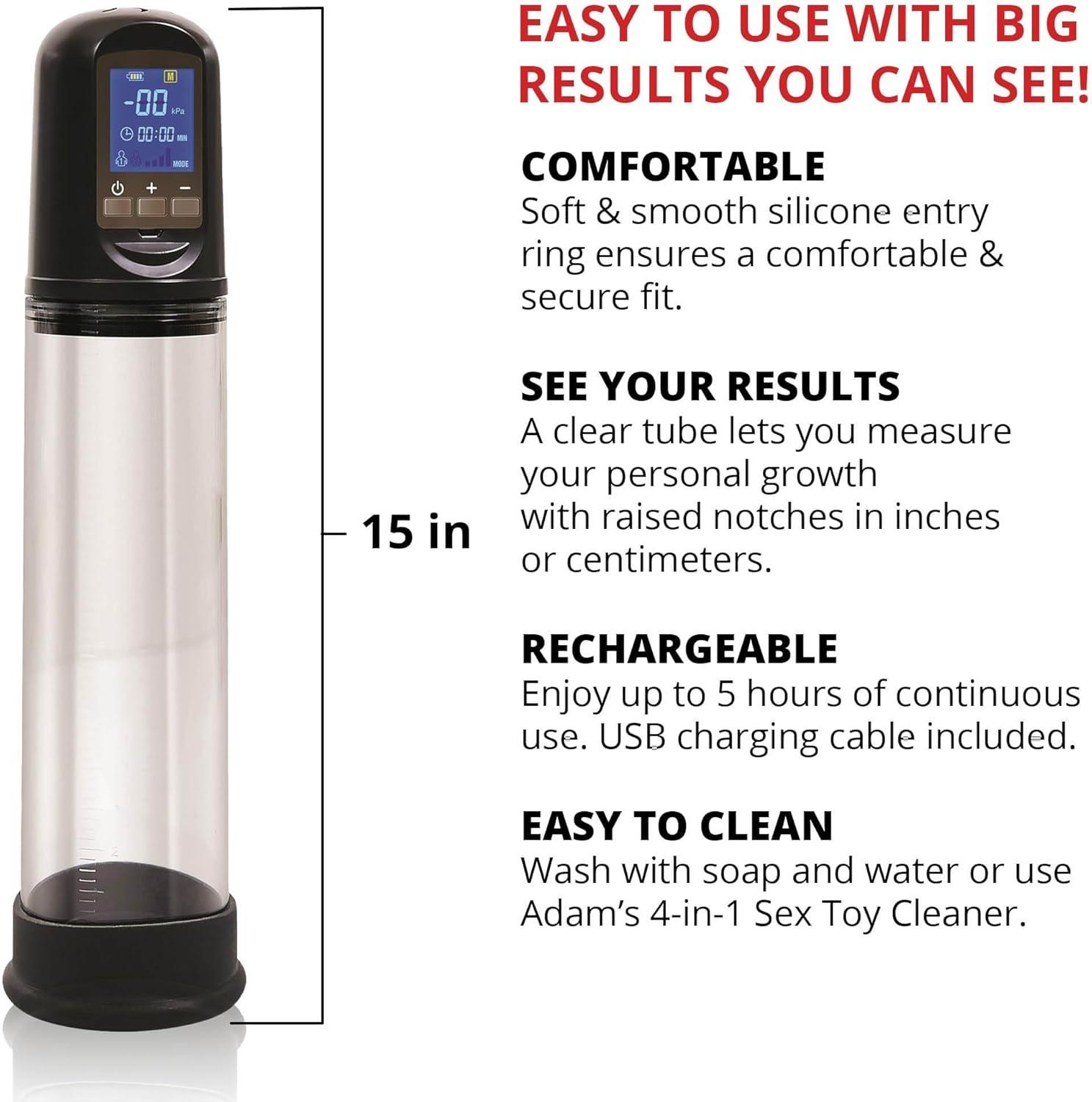 imageAdam ampamp Eve Adams Rechargeable Penis Pump Dick Erection Enlarger Sucker Adult Sex Toy for Men Electric Cock Stretcher Stimulation Device ampamp Extender Bigger ampamp Harder Erections 825 in Insertable