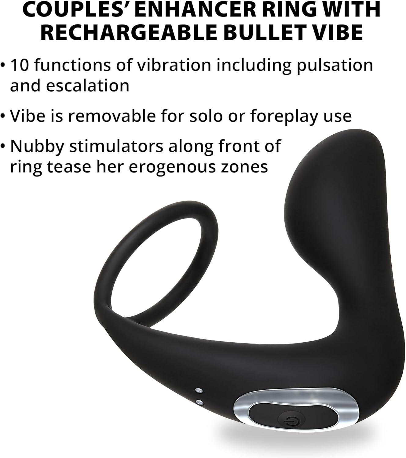 imageAdam ampamp Eve Rechargeable Couples Enhancer Ring with 10 Function Vibration Dual Support ampamp Stimulation for Him and Her Waterproof Rechargeable Removable Bullet Vibe Sex Toys for Men ampamp Women