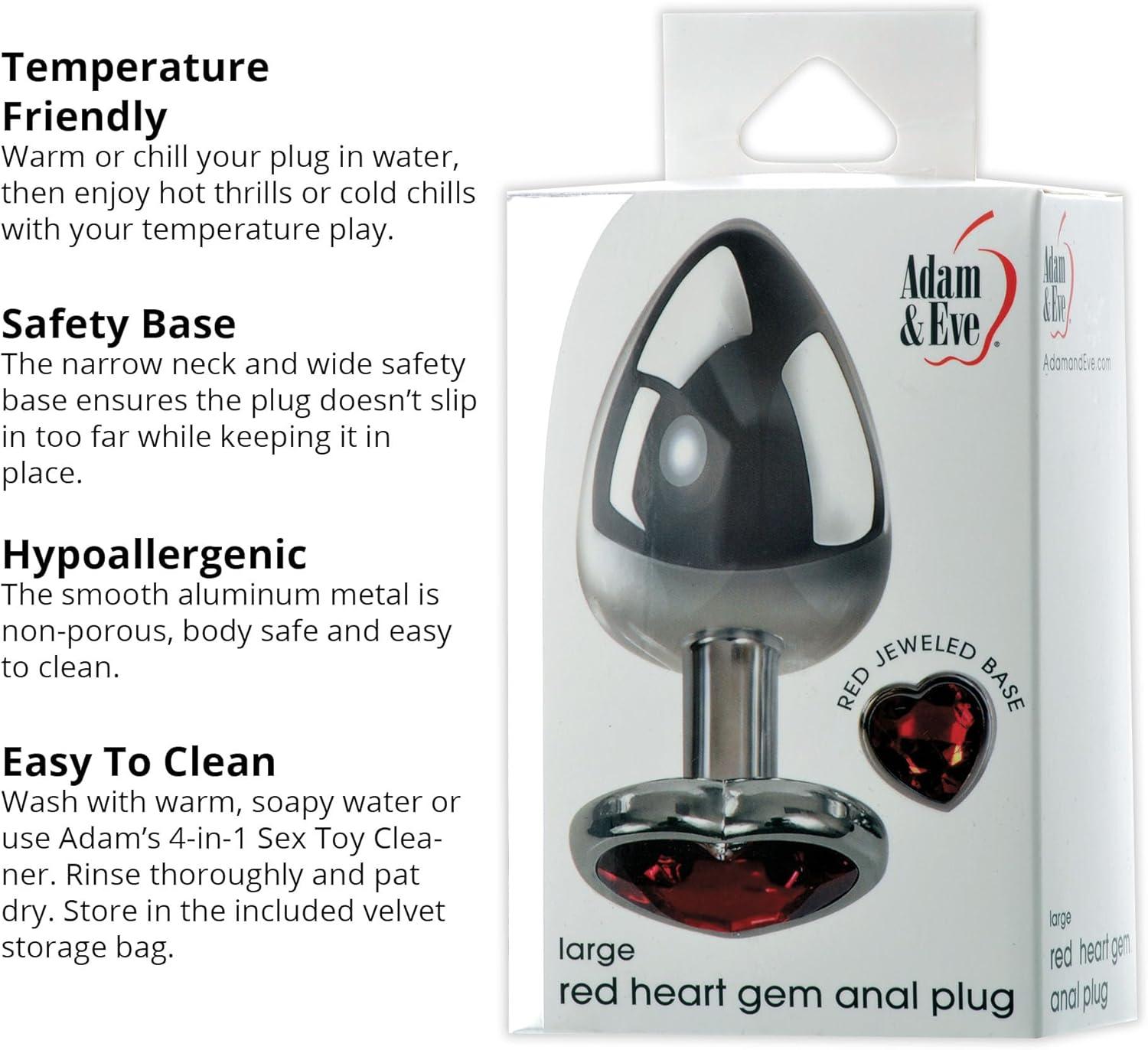 imageAdam ampamp Eve Red Hearts Gem Anal Plug Tapered Metal Butt Plug with Red Heart Gem Base Polished Aluminum Multiple Sizes Free Velvet Storage Bag for Discreet Storage Anal Toys for Beginners