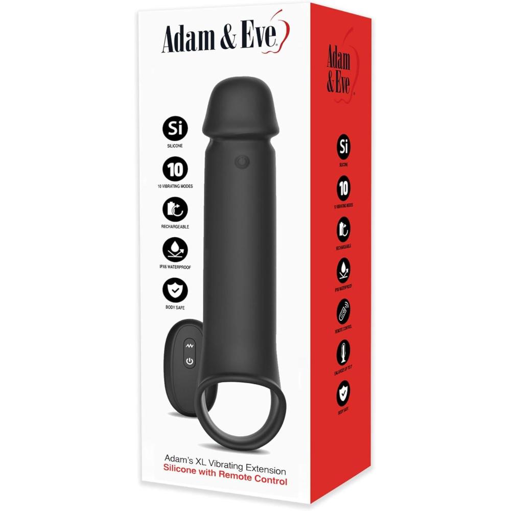 imageAdam ampamp Eve Adams XL Vibrating Extension Penis Sleeve Adds 3 Inches with Remote Control Vibration Stretchy Ball Strap for Secure Fit 10 Vibration Modes Rechargeable Silicone Couples Pleasure Toy