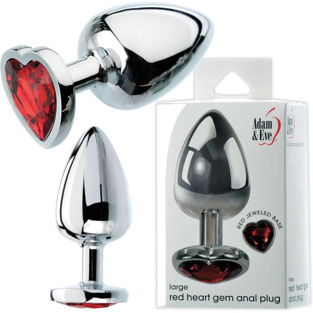 imageAdam ampamp Eve Red Hearts Gem Anal Plug Tapered Metal Butt Plug with Red Heart Gem Base Polished Aluminum Multiple Sizes Free Velvet Storage Bag for Discreet Storage Anal Toys for Beginners