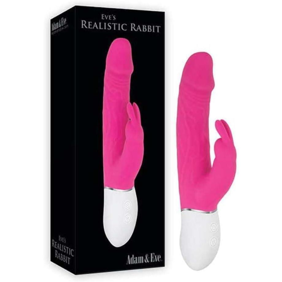 imageAdam and Eve Eves Rechargeable Waterproof Realistic Rabbit Vibrator Adult Sex Toy with Thrusting Dildo for G Spot and Clitoral Stimulation Dual Action Pleasure for Women and Couples 85 Inch Pink