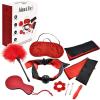 imageAdam ampamp Eve Scarlet Nights Bondage Collection 10 Piece Set with Silk Ties Paddle Ball Gag Nipple Clamps Blindfold Feather Tickler Bullet Vibe Enhancer Ring for Couples Seeking Passion