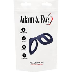 Adam & Eve Adam’s Ribbed Cage Silicone Enhancer, Dual Loop Cock Ring with Stimulating Ribs, Boosts Firmness, Enhances Endurance, Stretchable Silicone for Couples, Heightens Partner’s Pleasure