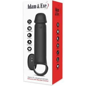 Adam & Eve Adams XL Vibrating Extension, Penis Sleeve Adds 3 Inches with Remote Control Vibration, Stretchy Ball Strap for Secure Fit, 10 Vibration Modes, Rechargeable Silicone, Couples Pleasure Toy
