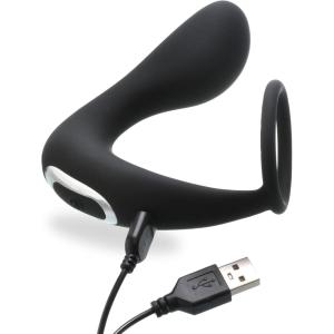 Adam & Eve Rechargeable Prostate Massager with C Ring Vibrating Prostate Stimulator for Men 10 Powerful Modes Stretchy Cock Ring for Harder Erections Waterproof and USB Rechargeable Couples Sex Toy