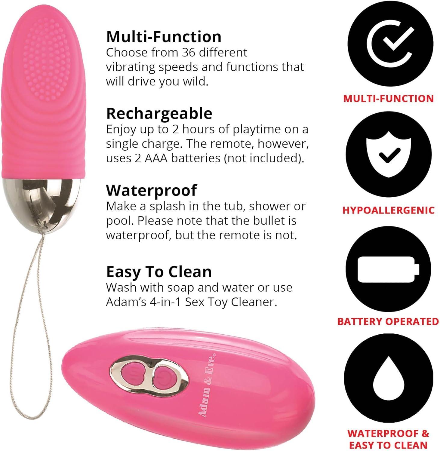 imageAdam amp Eve Turn Me On Rechargeable Bullet Vibrator with Wireless Remote Control Internal G Spot Clitoral Stimulation Female Adult Sex Toys for Women amp Couples 36 Vibrating Speeds 35 in Pink