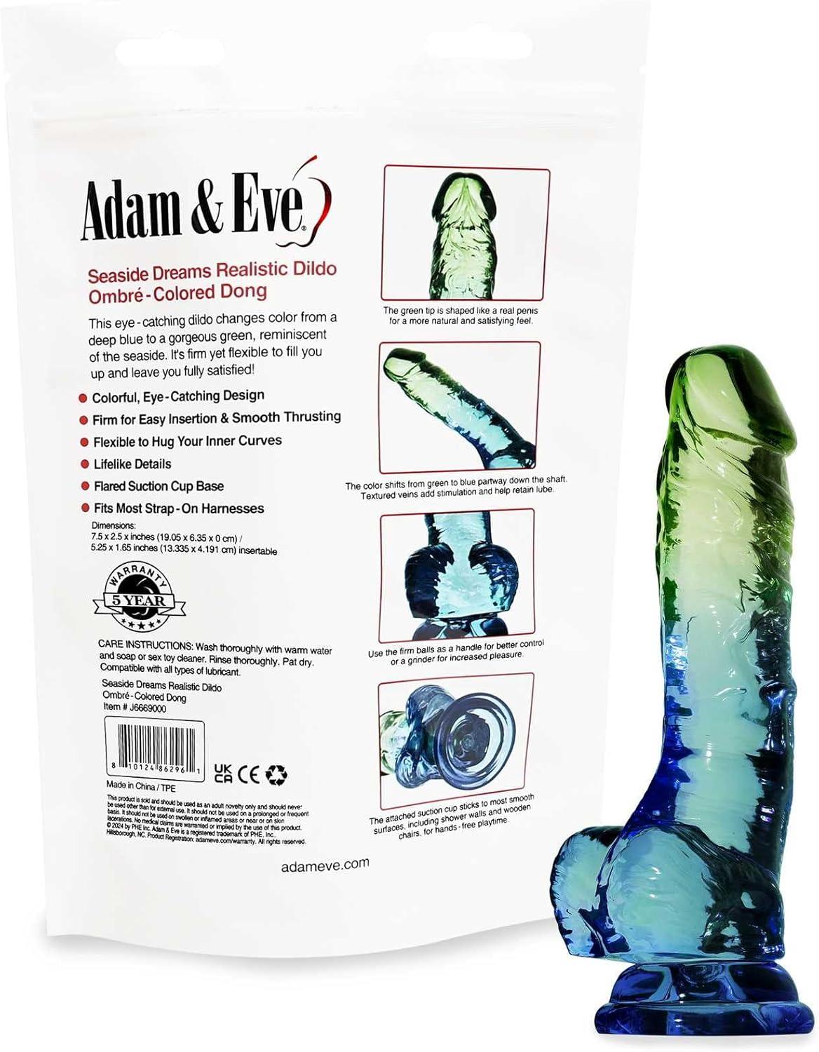 imageAdam and Eve Seaside Dreams Dildo 95 Inch Realistic Dildo Soft Flexible TPE Shaft with Veins and Balls Suction Cup Base for Hands Free Sex Toys Fun Big Dildos for Sex Toys Lovers
