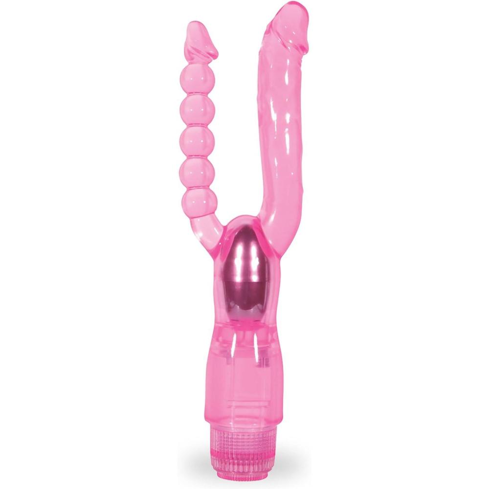 imageAdam amp Eve Dual Pleasure Vibrator Double Penetration Sex Toy with Realistic Shaft amp Anal Beads Multi Speed Vibration Flexible TPR Material Waterproof Adult Toy for Women Couples and Solo Play