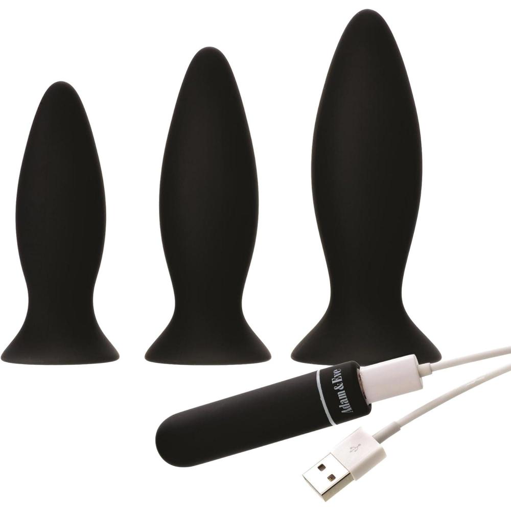 imageAdam amp Eve Rechargeable Vibrating Anal Trainer Kit 3 Piece Silicone Butt Plug Set Small Medium Large Plugs for Beginners and Advanced 9 Function Waterproof Anal Toy USB Rechargeable Bullet Vibe