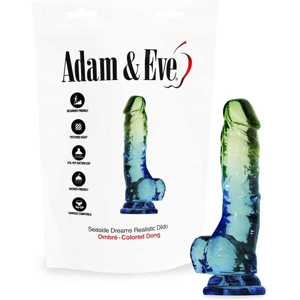 imageAdam and Eve Seaside Dreams Dildo 95 Inch Realistic Dildo Soft Flexible TPE Shaft with Veins and Balls Suction Cup Base for Hands Free Sex Toys Fun Big Dildos for Sex Toys Lovers