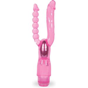 Adam & Eve Dual Pleasure Vibrator, Double Penetration Sex Toy with Realistic Shaft & Anal Beads, Multi Speed Vibration, Flexible TPR Material, Waterproof Adult Toy for Women, Couples, and Solo Play