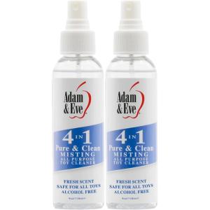 Adam & Eve Sex Toy Cleaner, 4 In 1 Pure And Clean Misting Spray, Fast Acting Misting Spray For Adult Toys, Vibrators, Dildos, Fresh Scent, Water Based Formula Perfect for Gifting, 4 oz (Pack of 2)(Spray (Pack of 2))