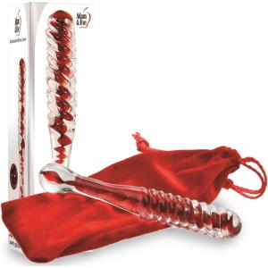 Adam & Eve Twisted Love Glass Dildo and Butt Plug, Double Ended, Curved for G Spot and Prostate Stimulation, Textured Swirls, Plug Shaped End for Backdoor Play, Temperature Play, 9 Inches, Glass(Red Dildo/Butt Plug – 8.75″)