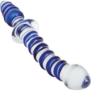 Adam & Eve Twisted Love Glass Dildo and Butt Plug, Double Ended, Curved for G Spot and Prostate Stimulation, Textured Swirls, Plug Shaped End for Backdoor Play, Temperature Play, 9 Inches, Glass(Blue Dildo/Butt Plug – 8.75″)