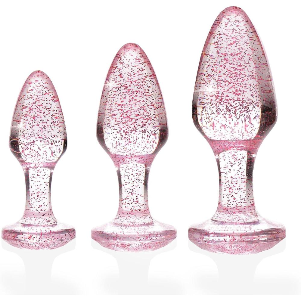 imageAdam amp Eve Glitter Gem Butt Plug Set 3 Piece Acrylic Anal Trainer Kit Small Medium Large Plugs for Beginners amp Advanced Lightweight with Sparkling Gem Base Body Safe Waterproof Easy Clean Pink