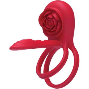 Adam & Eve Rose Vibrating C-Ring, Rechargeable Couples Vibrator with Dual Rings for Shaft and Balls, 7 Vibration Modes, Clitoral Stimulating Silicone Petals, Girth Extender for Shared Bedroom Pleasure