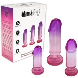 Adam & Eve Sunset Dreams Anal Trainer Kit, 3 Graduated Butt Plugs for Beginner to Advanced, Realistic Tip for Easy Entry, Flexible TPE, Flared Base with Suction Cup, Sunset Dreams Ombre Color