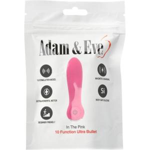 Adam & Eve in The Pink Rechargeable Ultra Bullet, Powerful Mini Vibrator, 10 Vibration Modes, Travel Sized, Body Safe Silicone, Waterproof Clitoral Stimulator, USB Charging, 60 to 100 Min Runtime