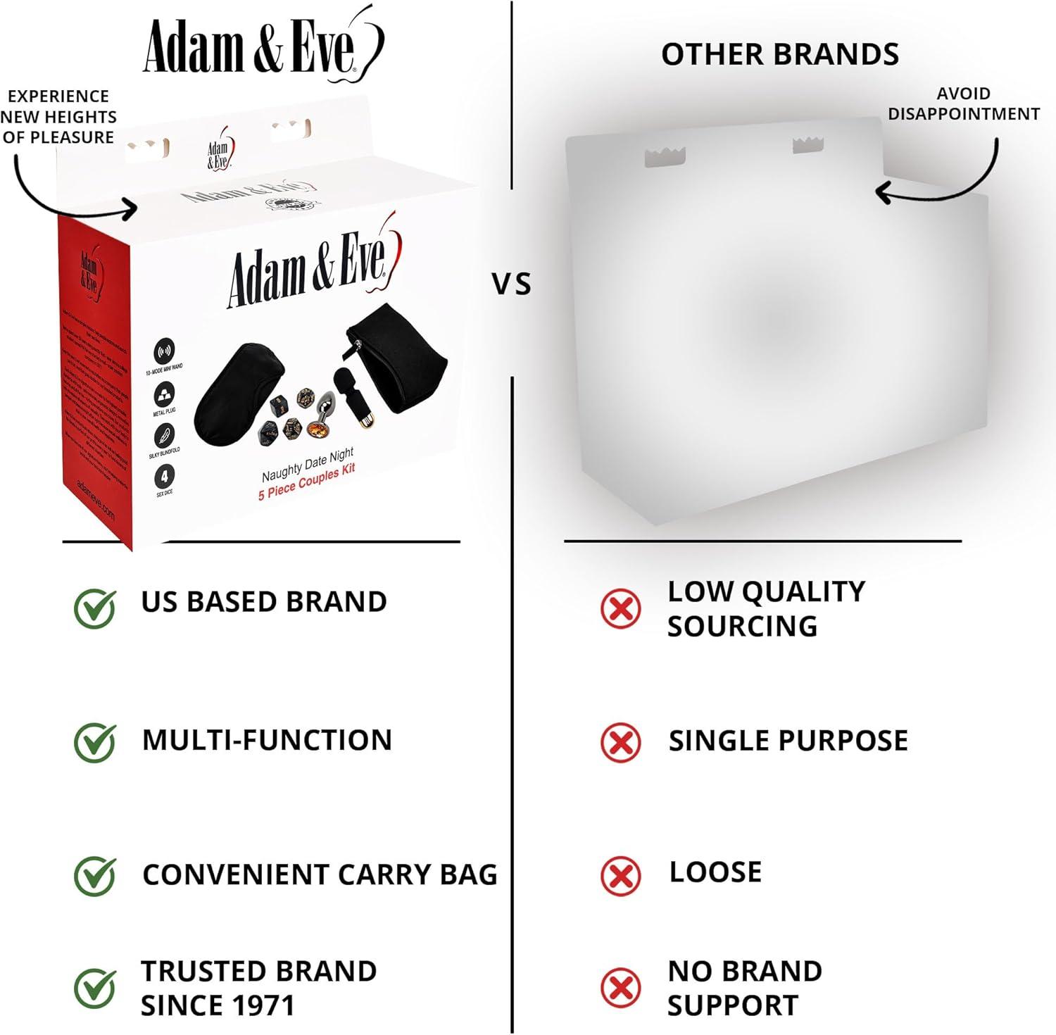 imageAdam and Eve Naughty Date Night Kit Couples Sex Toy Set with Rechargeable Mini Wand Metal Plug Foreplay Dice Sex Position Dice Blindfold and Storage Case for Romantic Adult Bedroom Games