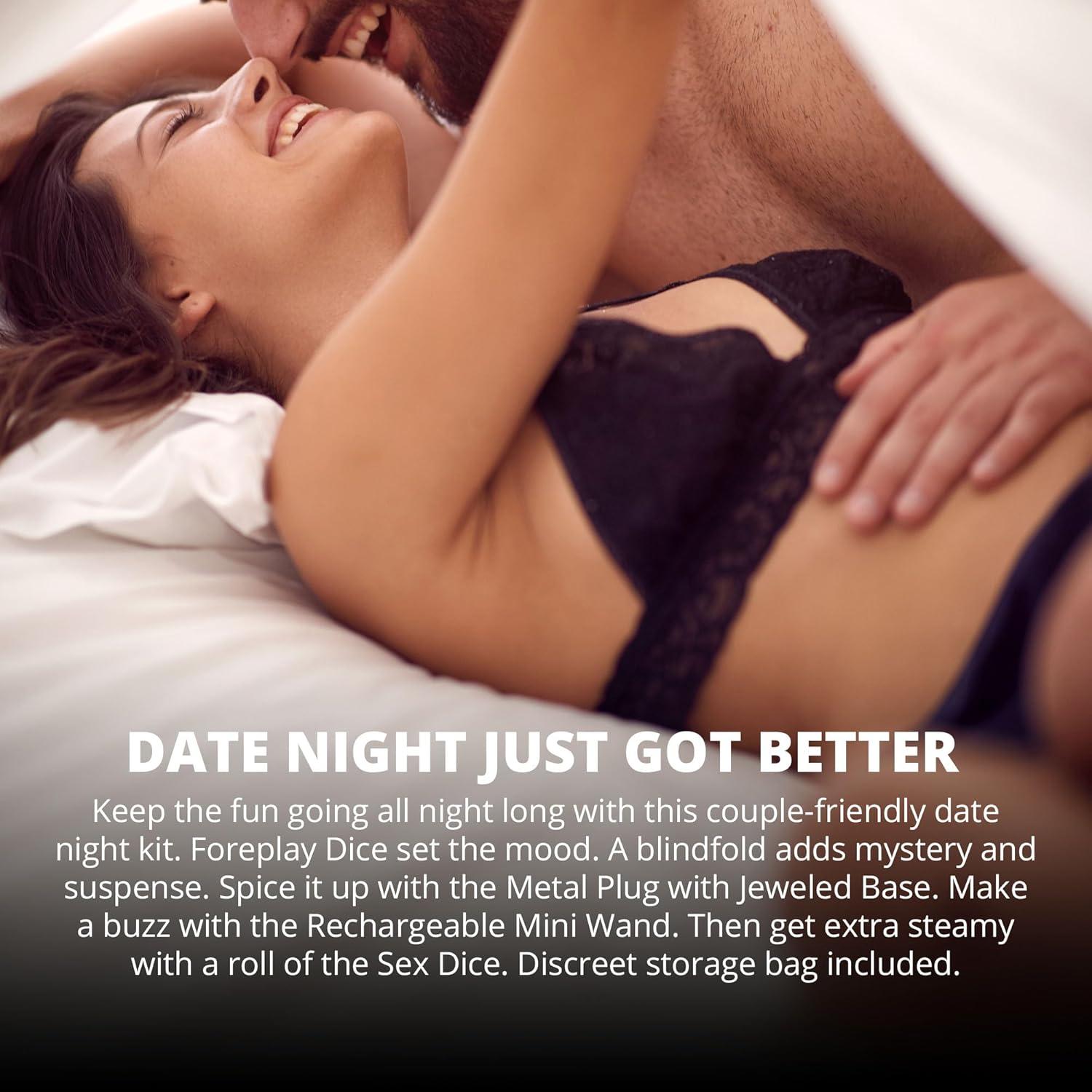 imageAdam and Eve Naughty Date Night Kit Couples Sex Toy Set with Rechargeable Mini Wand Metal Plug Foreplay Dice Sex Position Dice Blindfold and Storage Case for Romantic Adult Bedroom Games