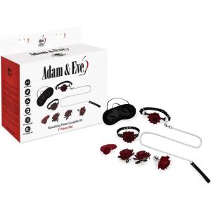 Adam and Eve Ravishing Rose 7 Piece Couples Kit, Romantic Sex Toys Set for Couples, Rose Finger Vibrator Anal Plug Ball Gag Collar Leash Nipple Clamps Blindfold for Foreplay and Bondage Play