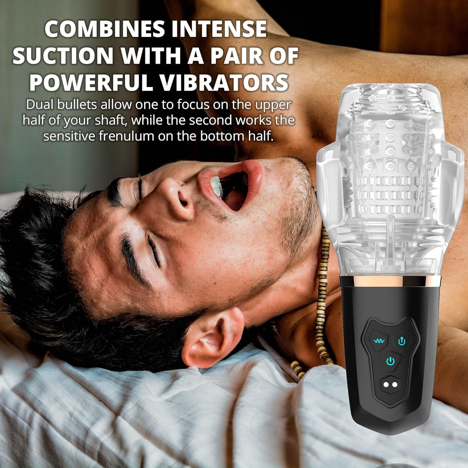 image:imageAdam amp Eve Adams Gawk 20 Sucking Vibrating Sleeve Rechargeable Masturbator with Dual Bullet Vibrators 10 Vibration Modes 5 Suction Settings and Pleasure Nubs for Ultimate Stimulation