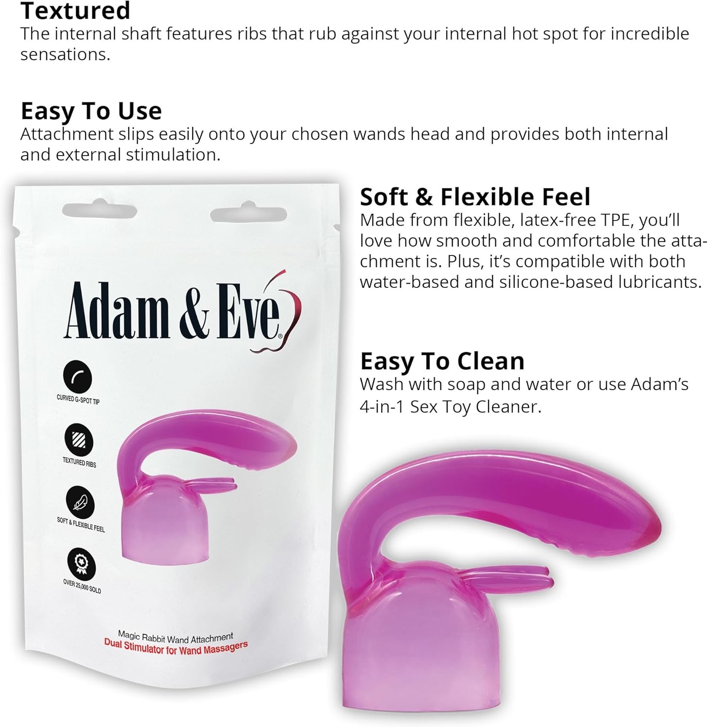 image:imageAdam amp Eve Magic Rabbit Wand Attachment for Vibrating Massagers Dual Action Stimulation with Thick Shaft Ribbed Tip amp Bunny Ears for Internal amp External Pleasure Compatible Magic Wand