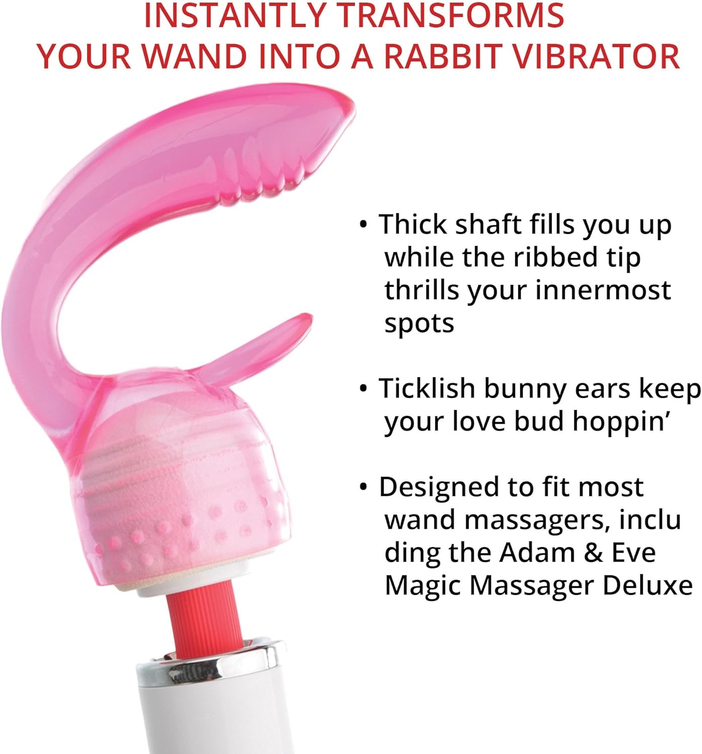 image:imageAdam amp Eve Magic Rabbit Wand Attachment for Vibrating Massagers Dual Action Stimulation with Thick Shaft Ribbed Tip amp Bunny Ears for Internal amp External Pleasure Compatible Magic Wand