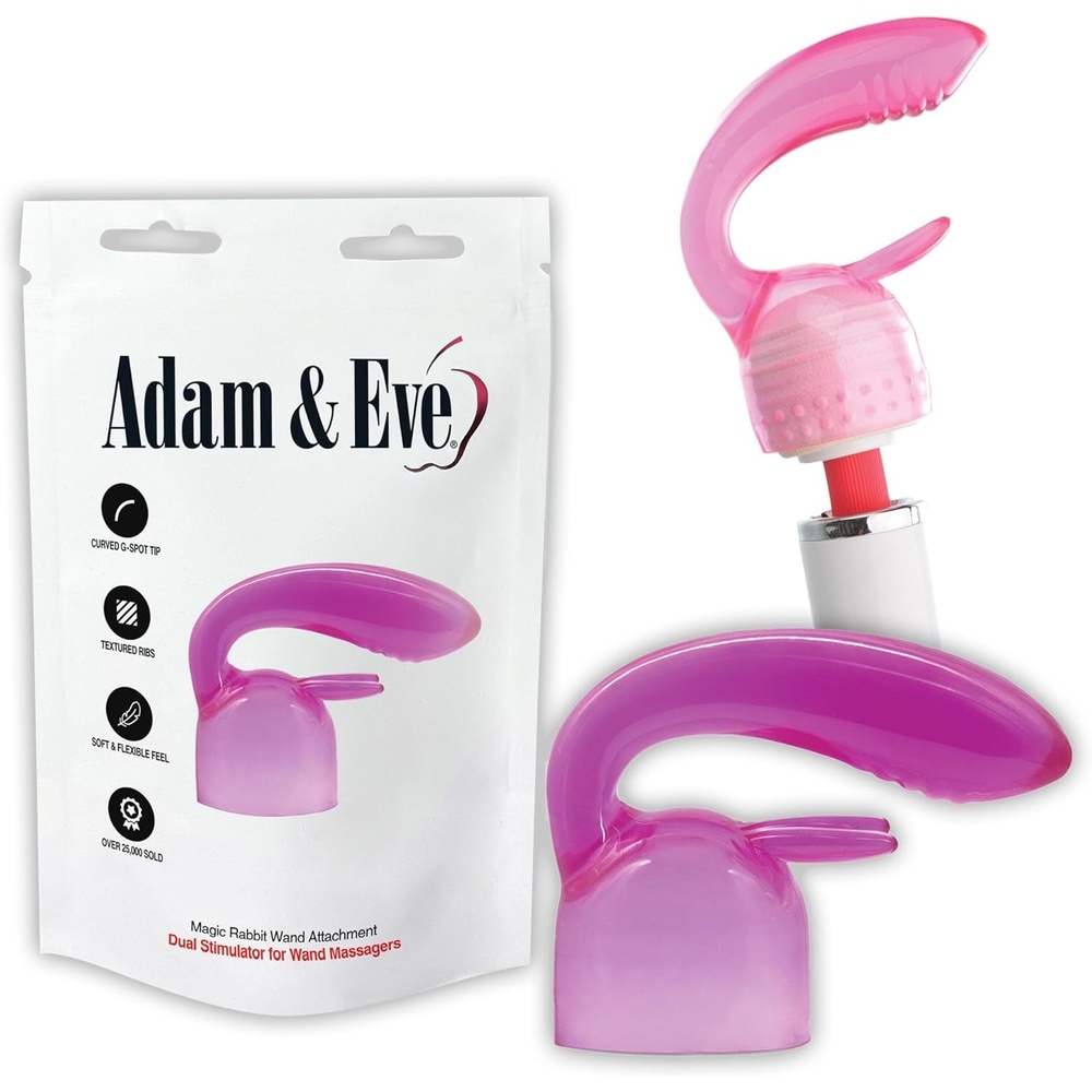 image:imageAdam amp Eve Magic Rabbit Wand Attachment for Vibrating Massagers Dual Action Stimulation with Thick Shaft Ribbed Tip amp Bunny Ears for Internal amp External Pleasure Compatible Magic Wand