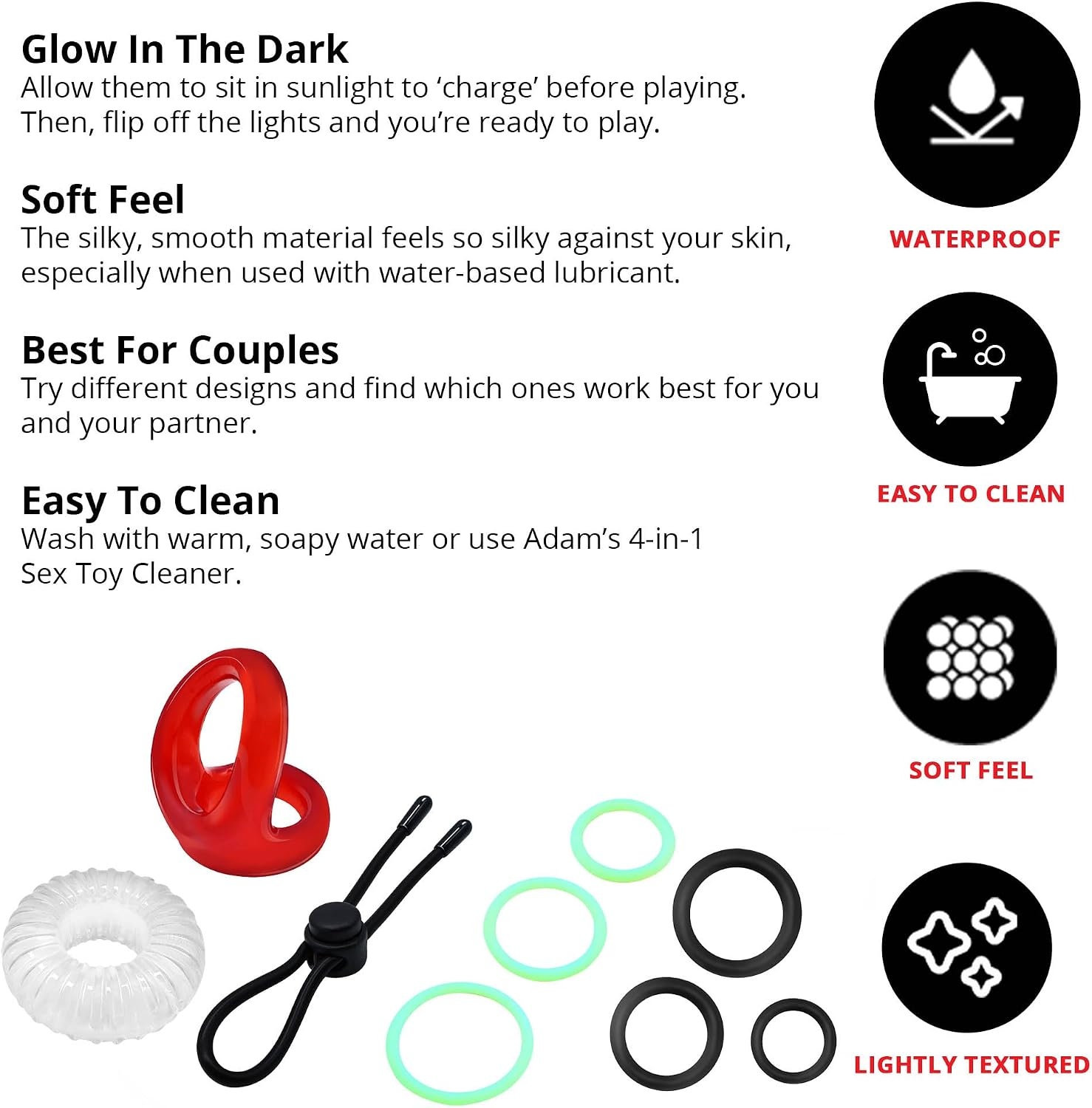 image:imageAdam amp Eve Family Jewels 9 Piece Penis Ring Set Adjustable Silicone Rings Dual Support Ring for Balls amp Shaft Exxxtra Thick Enhancer Glow in the Dark Rings Boost Performance amp Stimulation