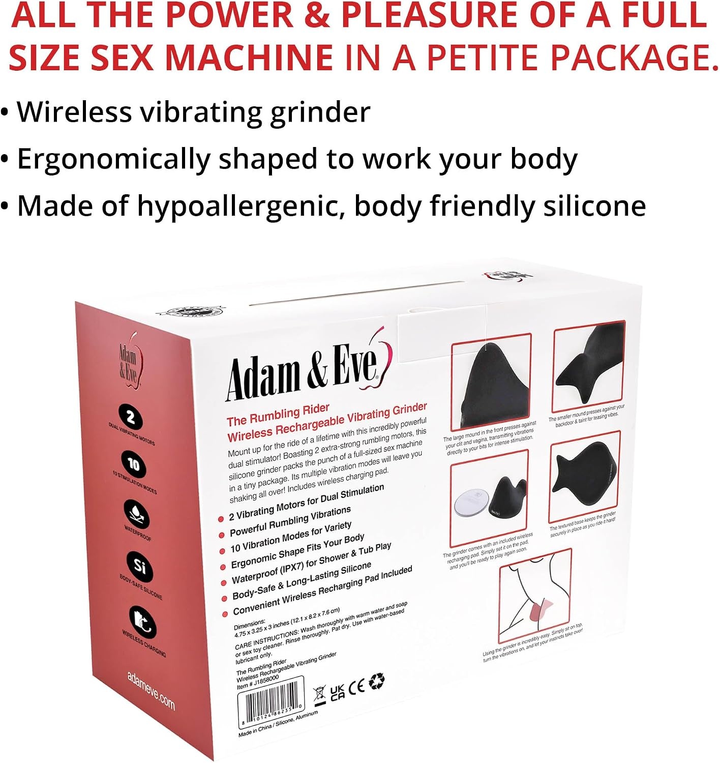 image:imageAdam amp Eve Rumbling Rider with Wireless Charging Pad Powerful Dual Motor Vibrating Grinder 10 Vibration Modes Waterproof Rechargeable Ergonomically Designed for Women Body Safe Silicone