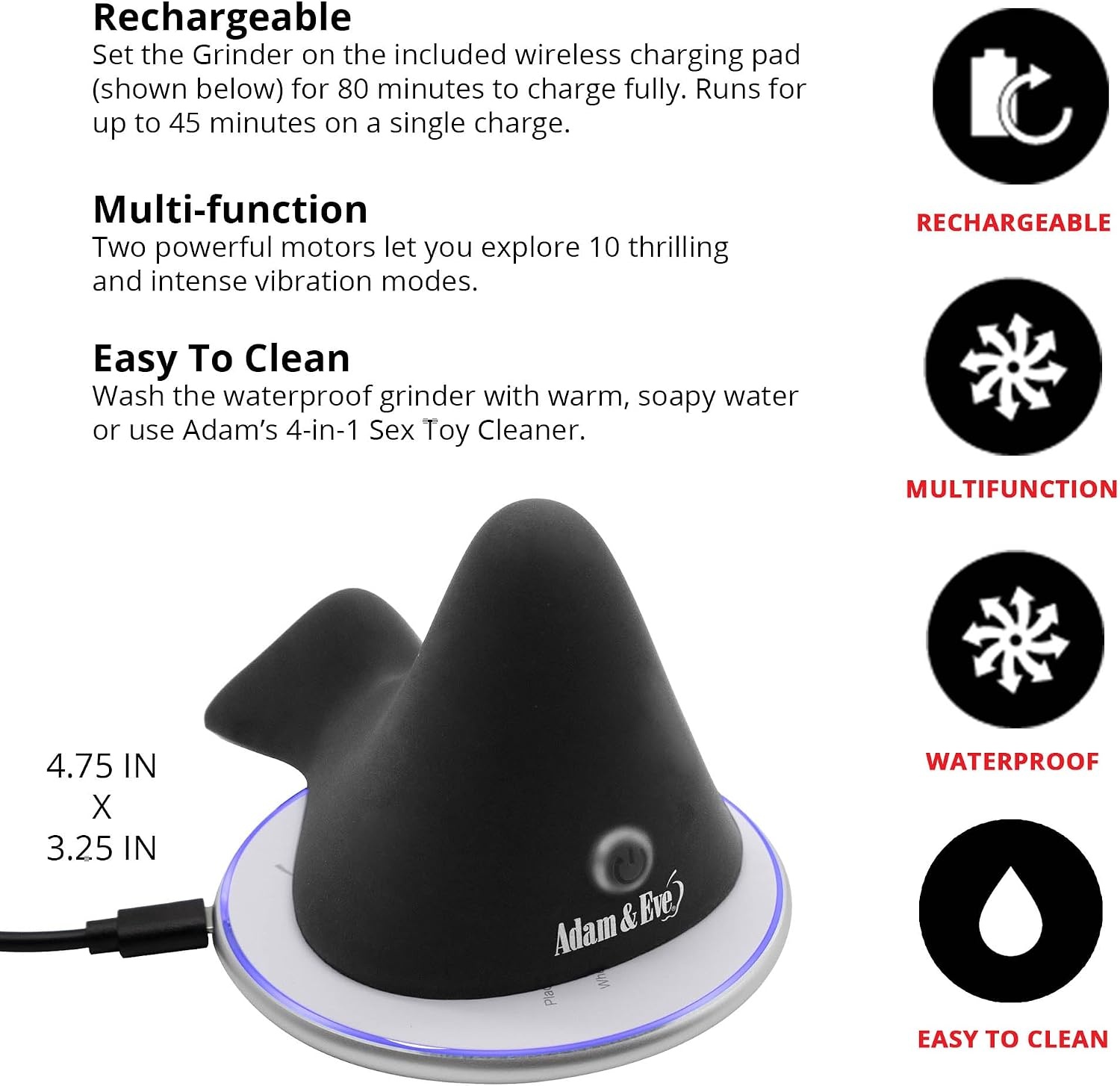 image:imageAdam amp Eve Rumbling Rider with Wireless Charging Pad Powerful Dual Motor Vibrating Grinder 10 Vibration Modes Waterproof Rechargeable Ergonomically Designed for Women Body Safe Silicone