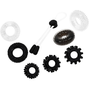 Adam and Eve Hard At Work 8 Piece Tool Kit, Stretchy Penis Enhancers for Men, Textured and Extra Thick Rings for Size Stamina and Performance, Adjustable Cock Ring Set for Couples Bedroom Play